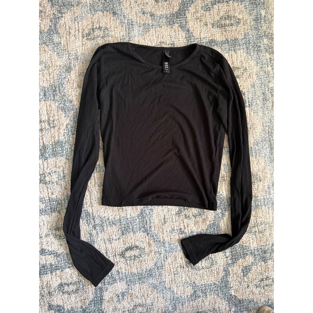 SKIMS Cotton Ribbed Long Sleeve Top Black Small Pristine Condition